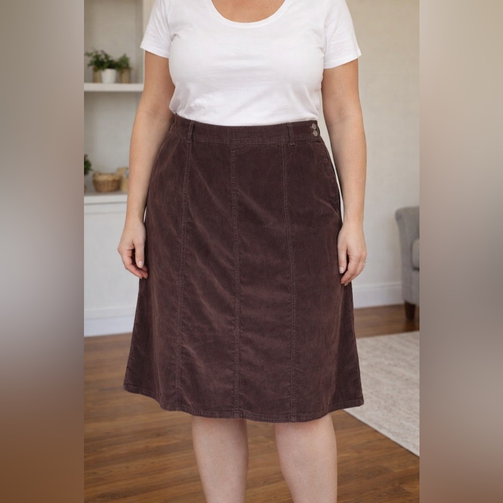 Charter Club Chocolate Brown Corduroy Midi Skirt Size 16W - cottagecore casual